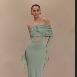 Meshki Sage Green Off-Shoulder Wedding Dress